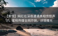 【震惊】网红在深夜遭遇真相愤怒声讨，蜜桃传媒全网炸锅，详情曝光