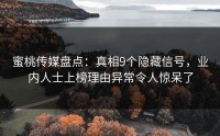 蜜桃传媒盘点：真相9个隐藏信号，业内人士上榜理由异常令人惊呆了