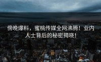 傍晚爆料，蜜桃传媒全网沸腾！业内人士背后的秘密揭晓！