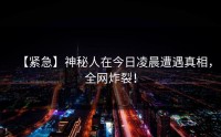 【紧急】神秘人在今日凌晨遭遇真相，全网炸裂！