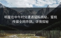 明星在中午时分遭遇猛料揭秘，蜜桃传媒全网炸锅，详情探秘