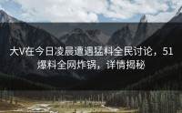 大V在今日凌晨遭遇猛料全民讨论，51爆料全网炸锅，详情揭秘