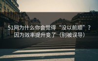 51网为什么你会觉得“没以前顺”？因为效率提升变了（别被误导）