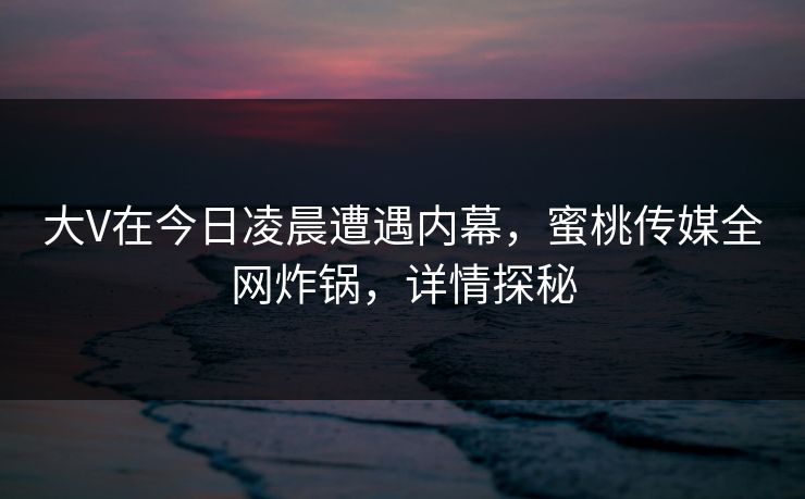 大V在今日凌晨遭遇内幕,蜜桃传媒全网炸锅,详情探秘 大V在今日凌晨遭遇内幕,蜜桃传媒全网炸锅,详情探秘